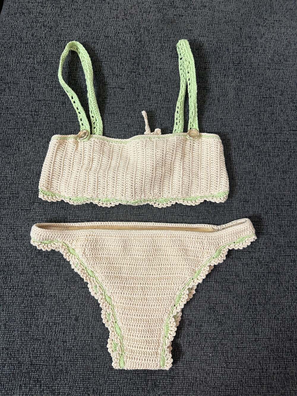 Maiyo London Astrid Crochet Bikini Set size L Scalloped Bandeau